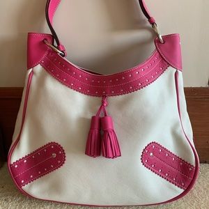 Authentic Burberry Pink & Stone Leather Hobo Purse